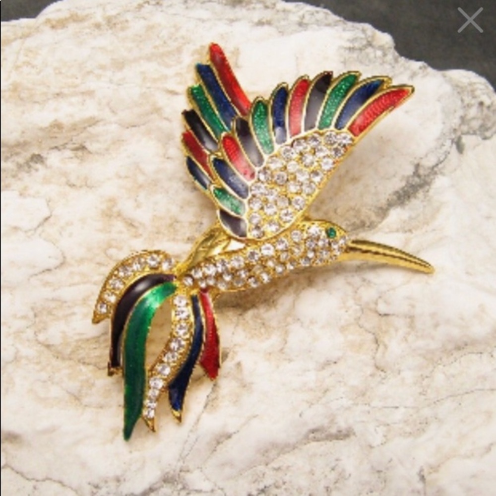 Vintage Sparkly Colorful Rhinestone Bird Brooch